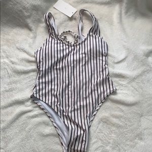 Stripped one piece bathing suit
